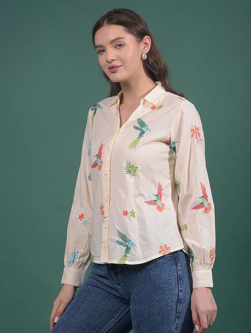 women embroidered collared long sleeves shirt - 21916040 -  Standard Image - 1