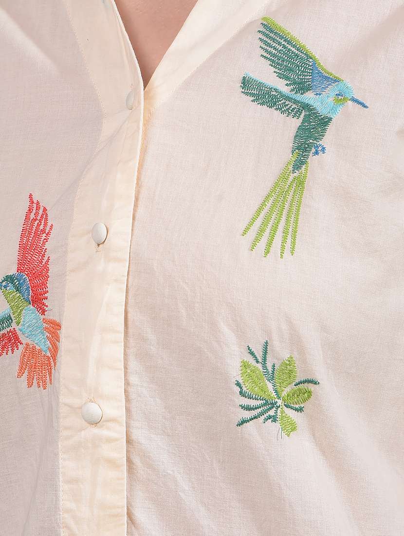 women embroidered collared long sleeves shirt - 21916040 -  Standard Image - 4