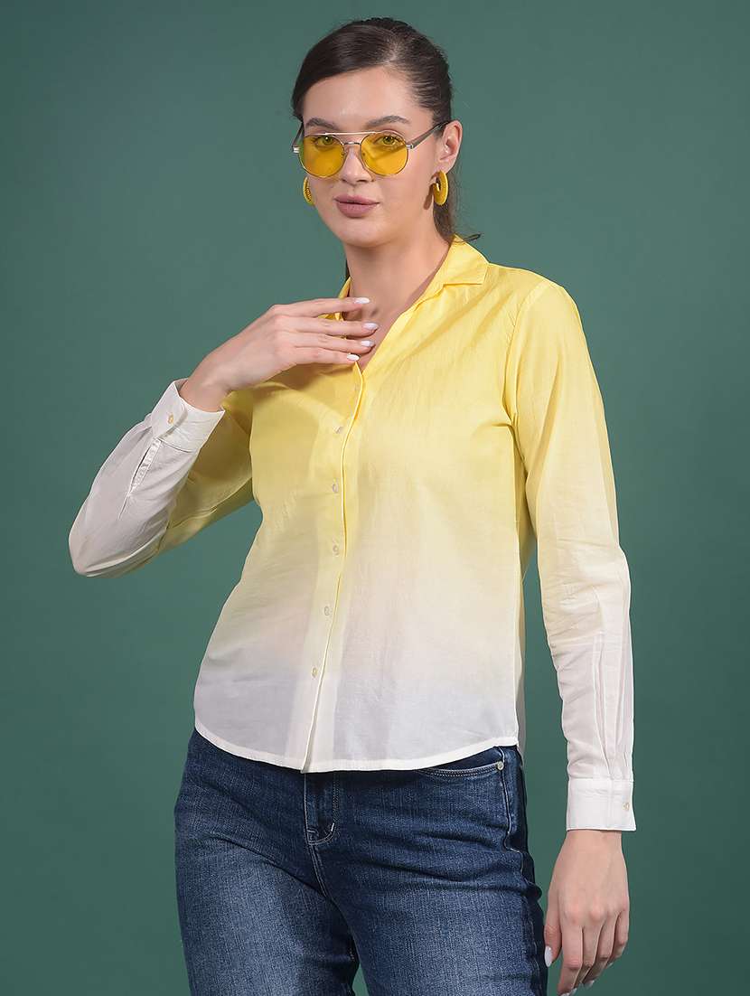 women ombre printed collared long sleeves shirt