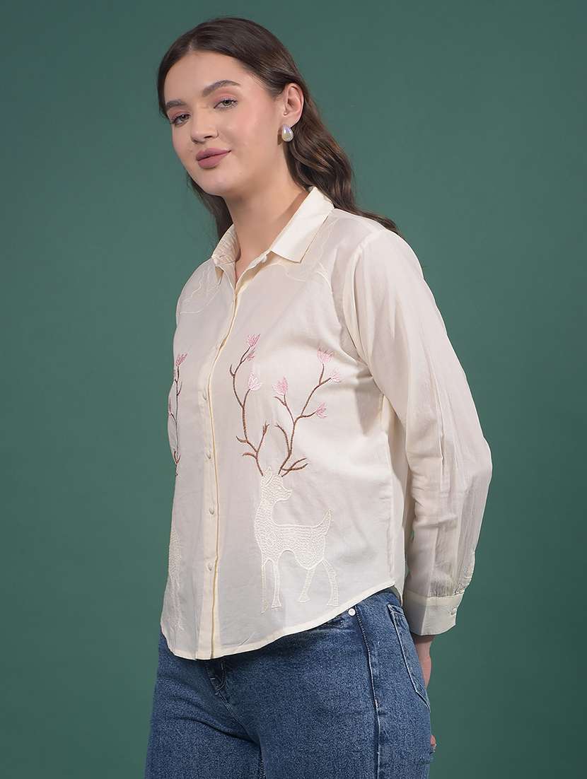 women embroidered collared long sleeves shirt - 21916044 -  Standard Image - 1