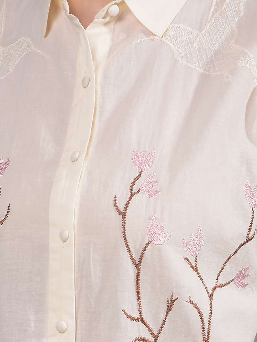 women embroidered collared long sleeves shirt - 21916044 -  Standard Image - 4