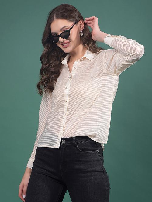women striped collared long sleeves shirt - 21916045 - Standard Image - 0