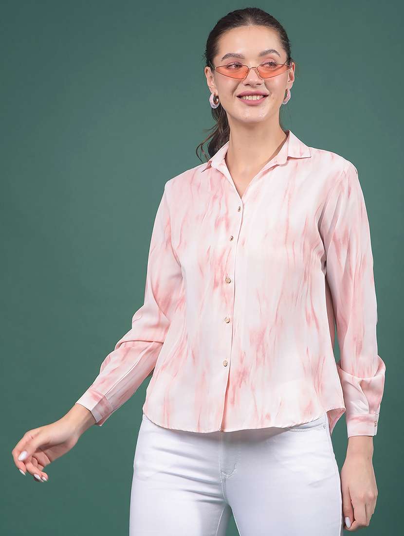 women tie & dye collared long sleeves shirt