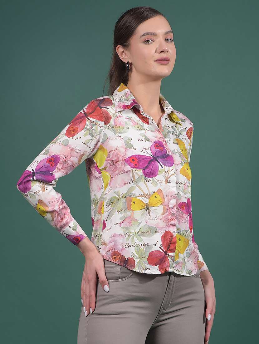 women floral printed collared long sleeves shirt - 21916051 -  Standard Image - 1