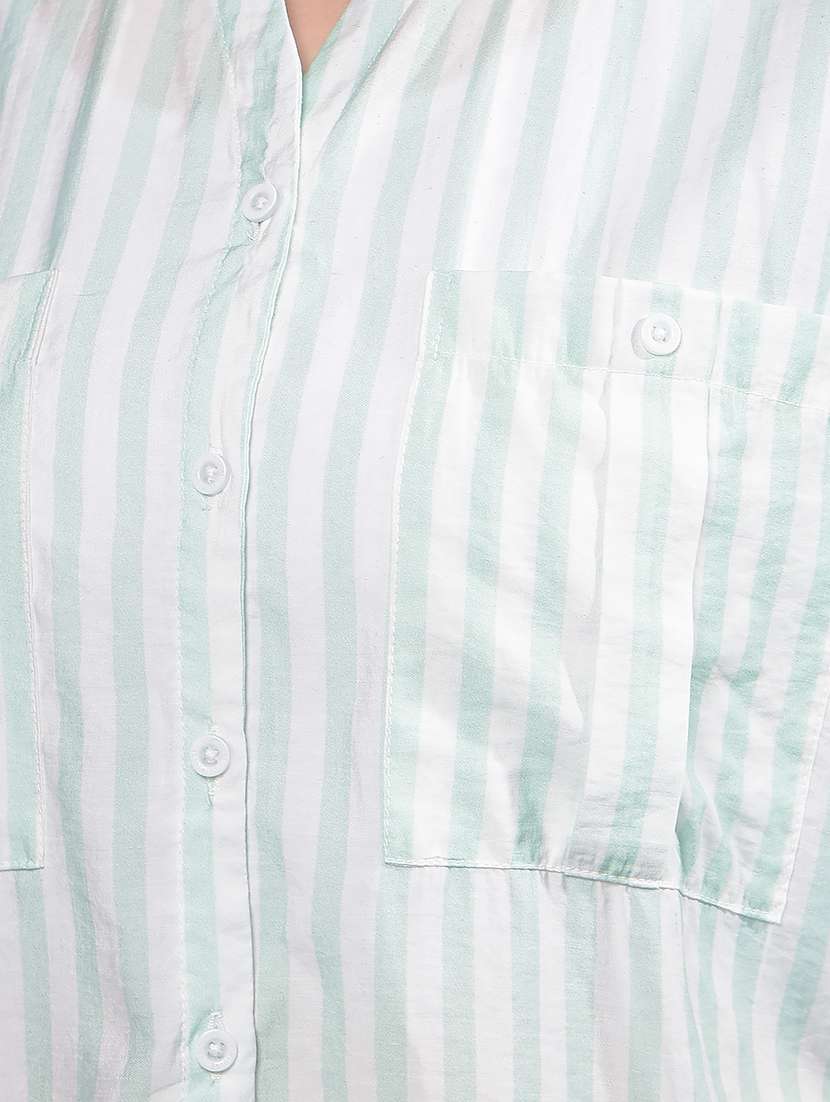 women striped long sleeves high low shirt - 21916054 -  Standard Image - 4