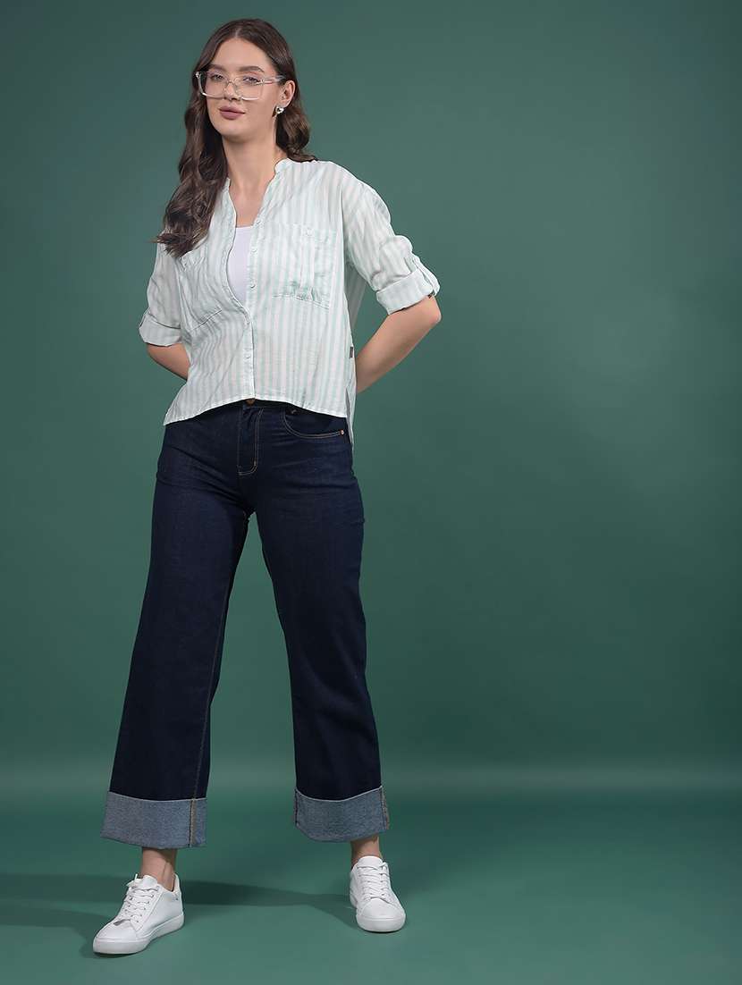 women striped long sleeves high low shirt - 21916054 -  Standard Image - 6