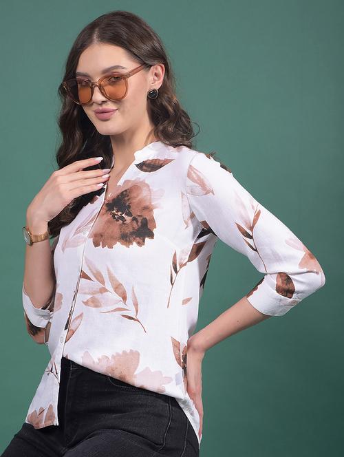 women floral printed mandarin neck shirt - 21916055 - Standard Image - 0