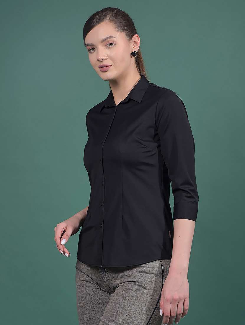 women solid collared regular shirt - 21916059 - Standard Image - 1