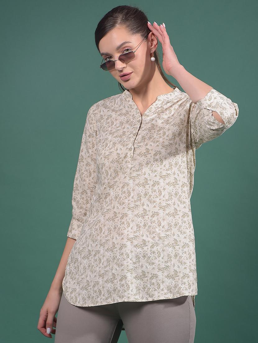women printed mandarin neck high low tunic - 21916073 - Zoom Image - 0