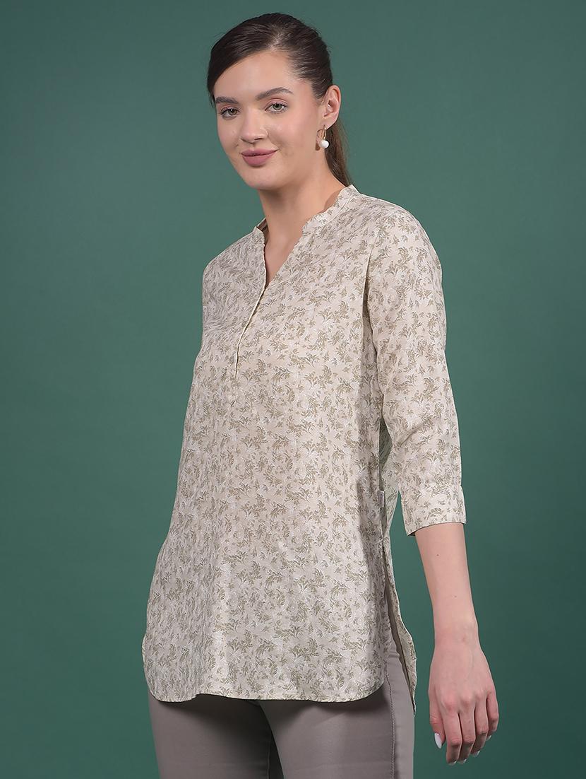 women printed mandarin neck high low tunic - 21916073 - Standard Image - 1