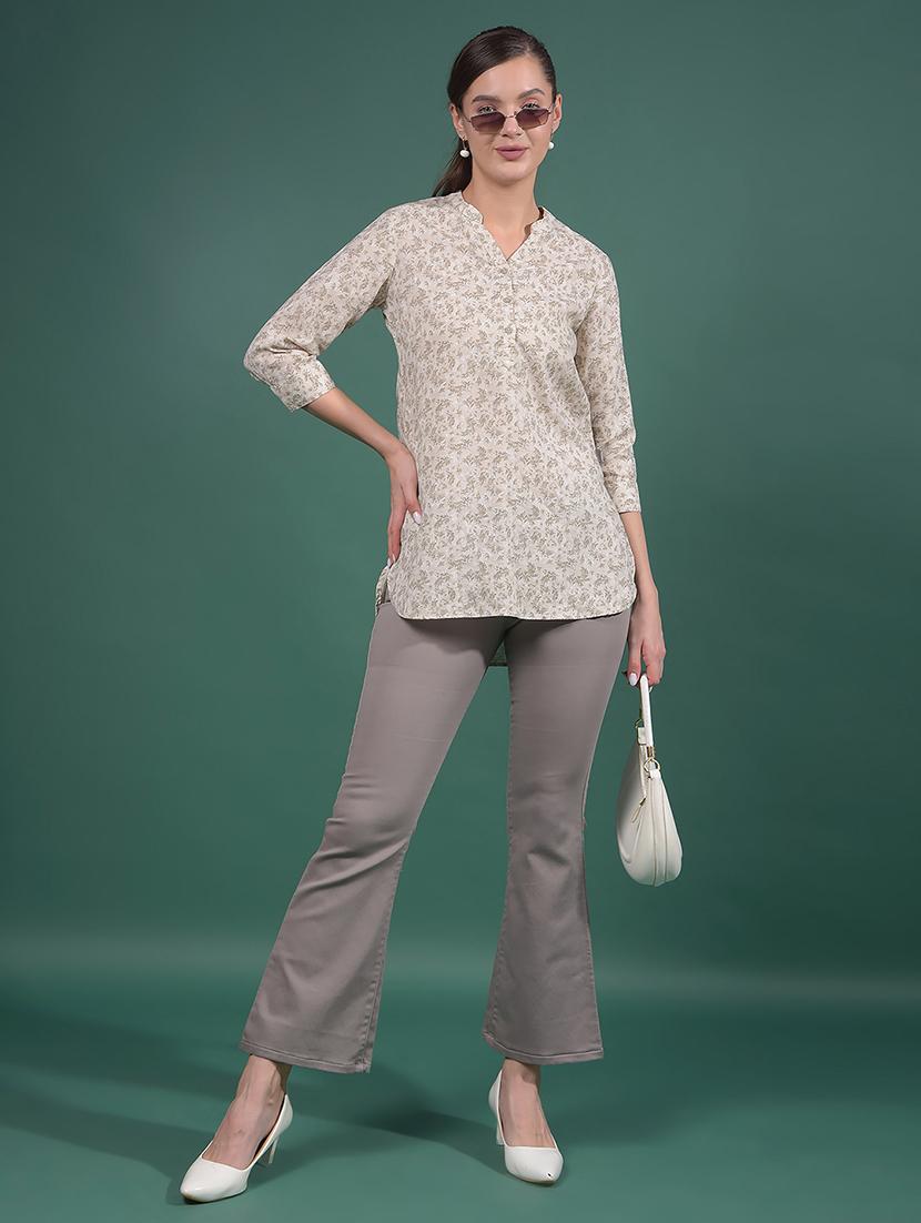 women printed mandarin neck high low tunic - 21916073 - Standard Image - 6