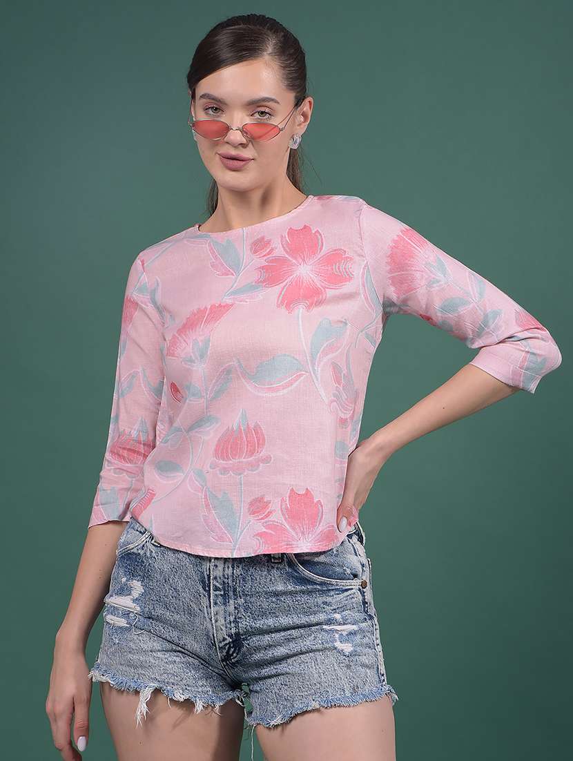 women floral printed round neck regular top