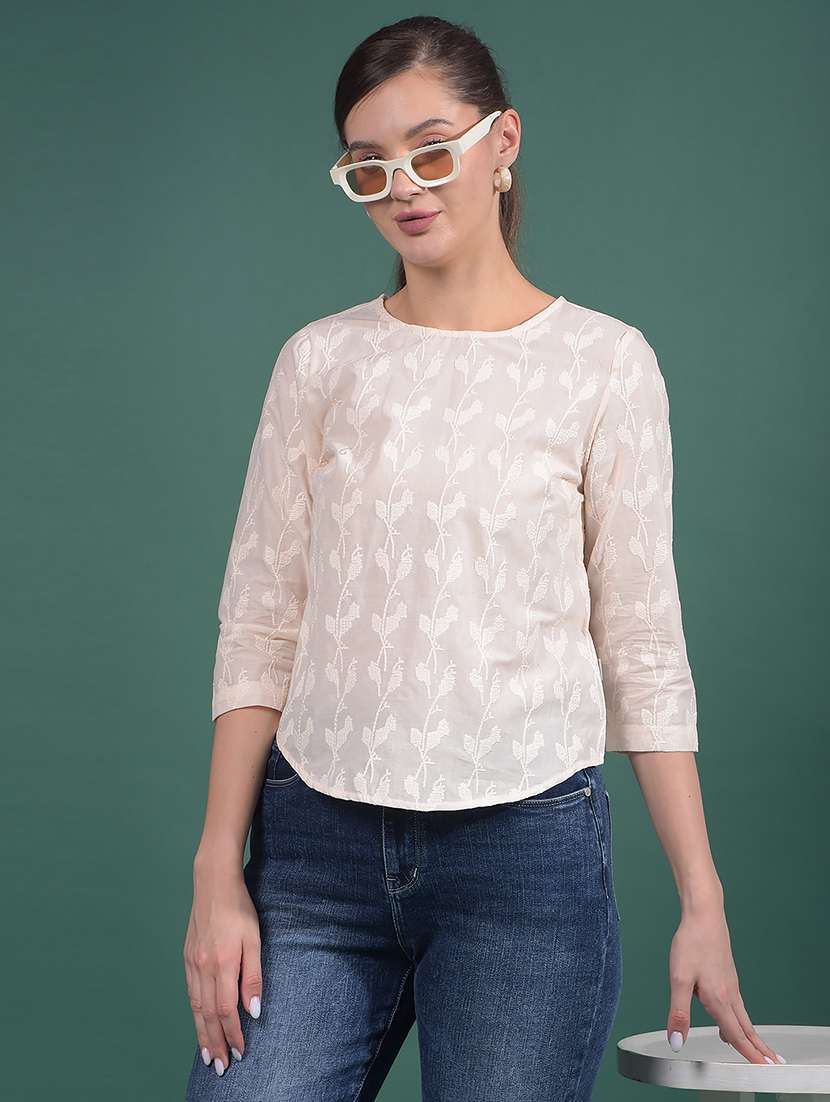 women emboidered round neck regular top