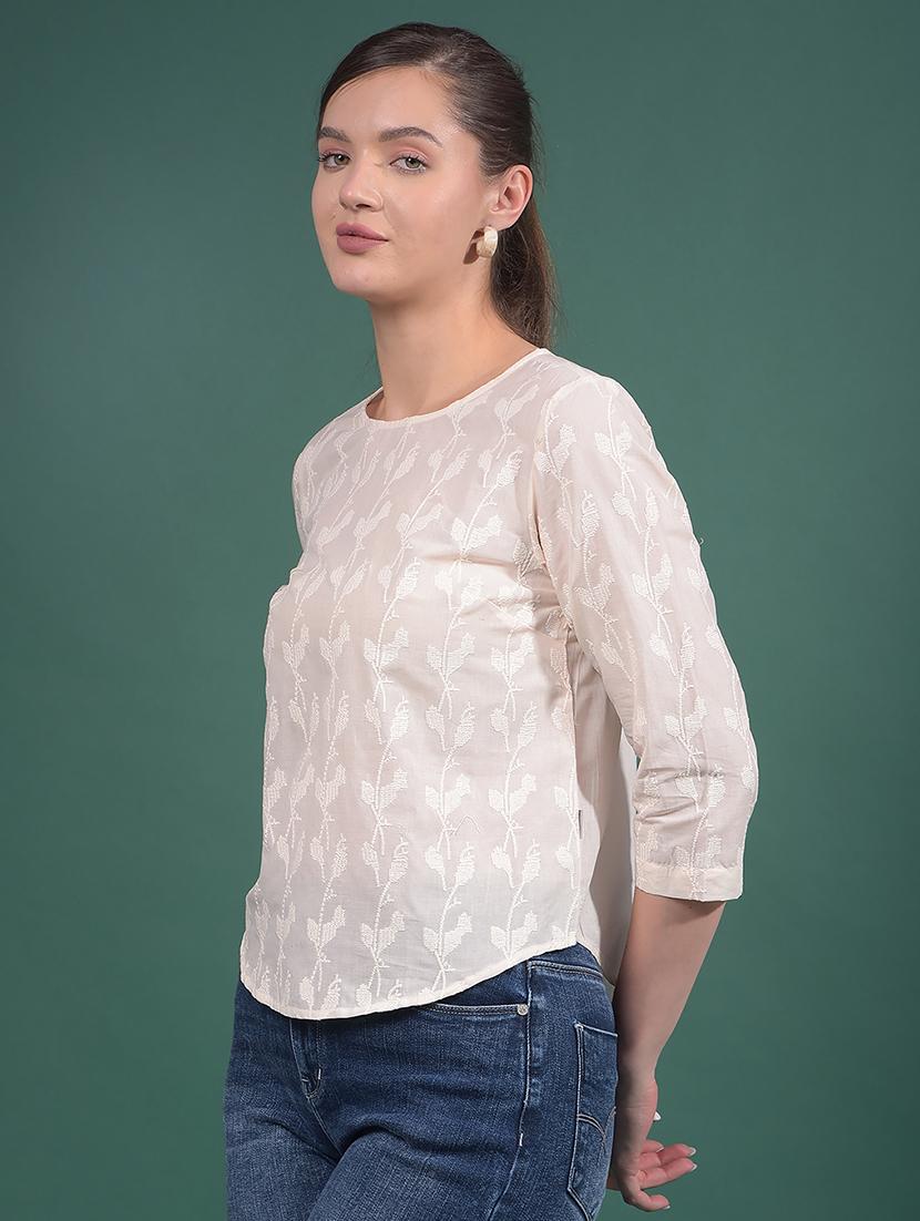 women emboidered round neck regular top - 21916078 - Standard Image - 1
