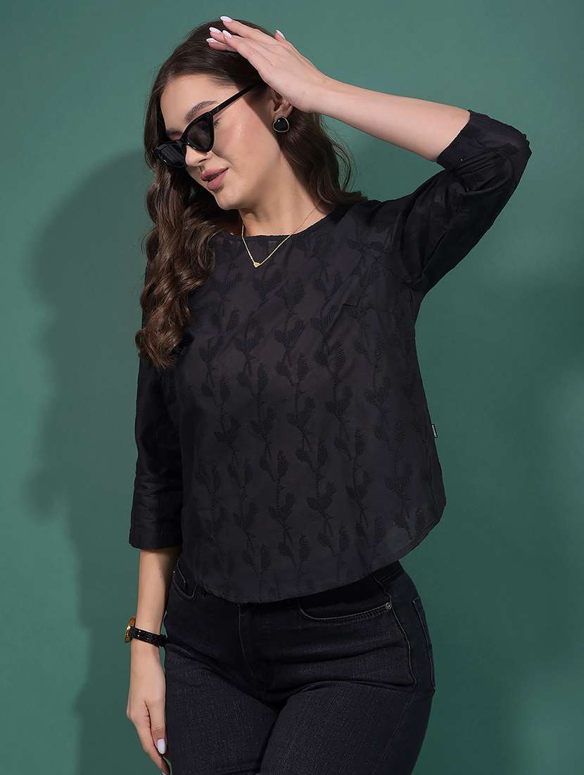 women embroidered round neck regular top
