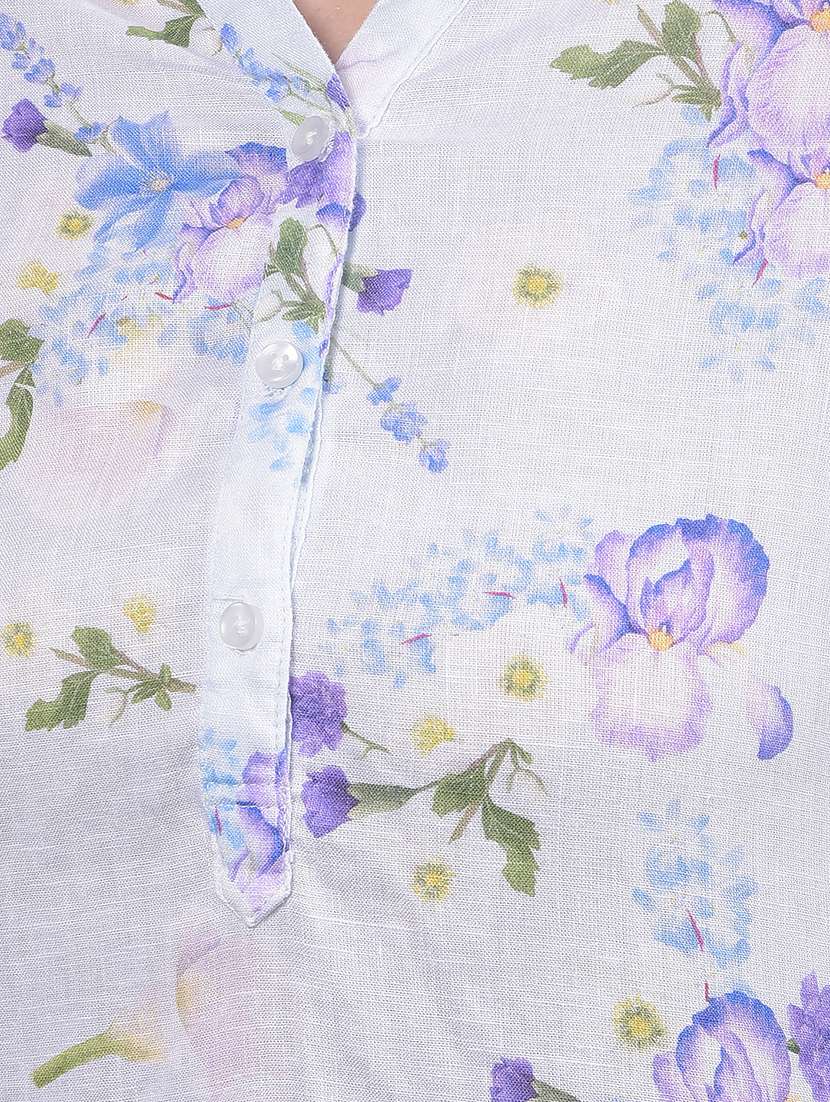 women printed mandarin neck high low tunic - 21916080 -  Standard Image - 4