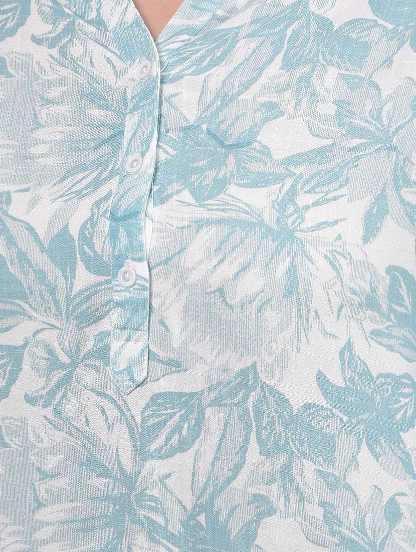 women printed mandarin neck high low tunic - 21916082 -  Standard Image - 4