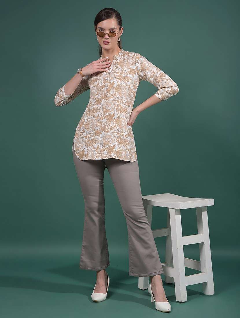 women printed mandarin neck high low tunic - 21916083 -  Standard Image - 6