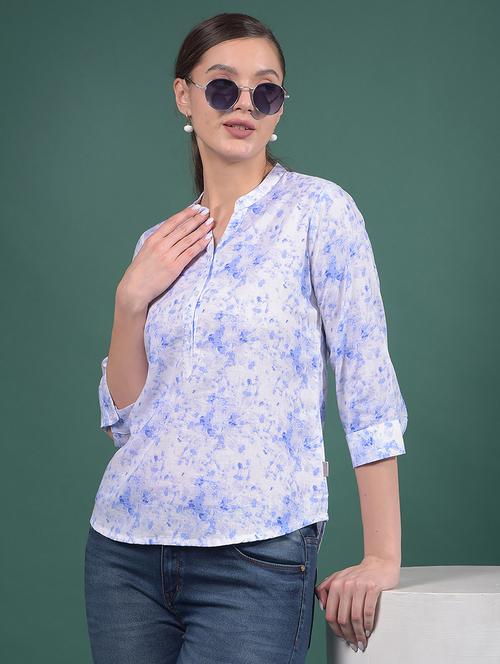 women printed mandarin neck regular top - 21916092 - Standard Image - 0