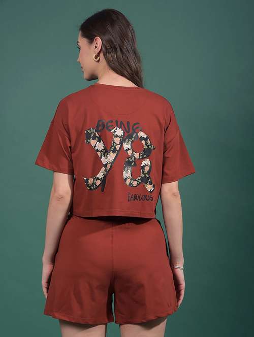 women printed drop sleeves regular fit crop t-shirt - 21916106 -  Standard Image - 0