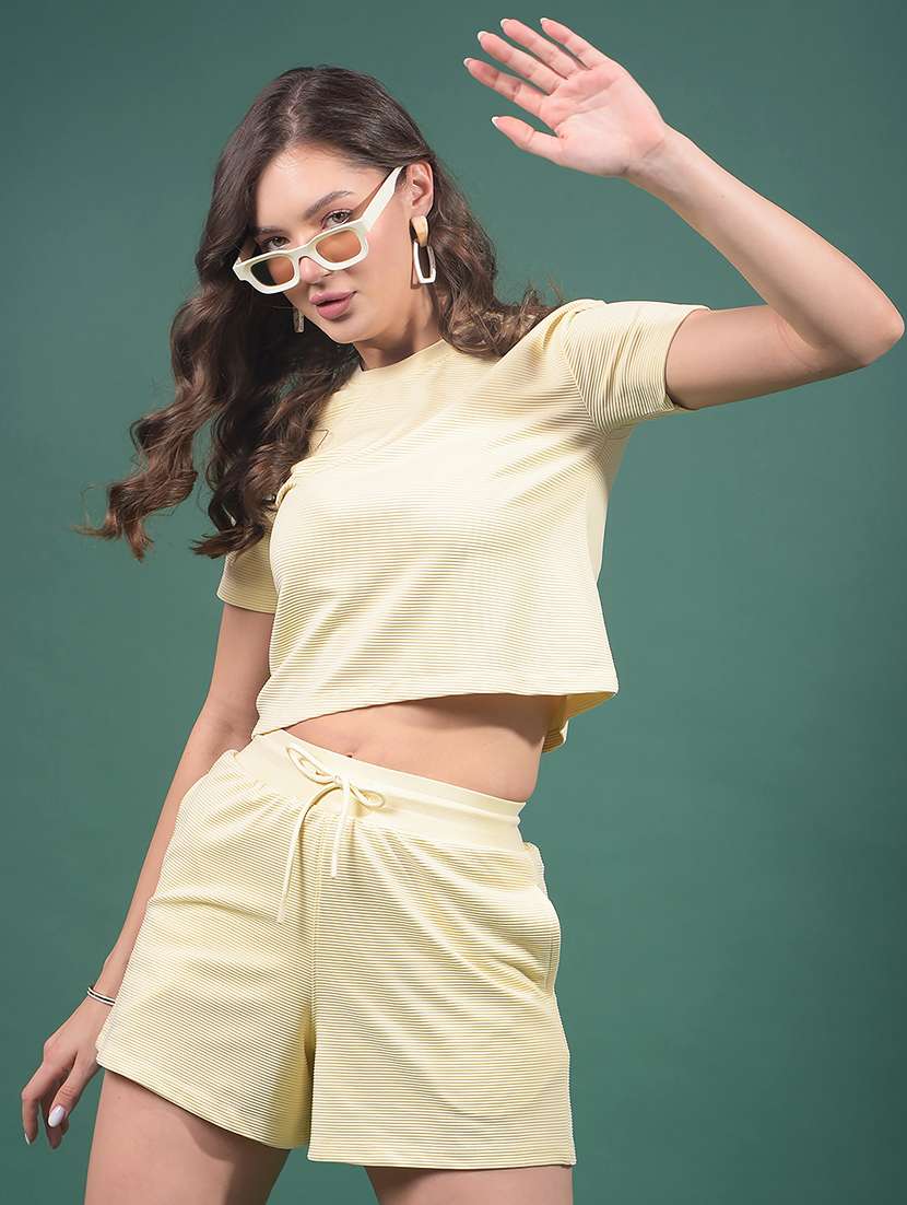 women solid short sleeves crop top