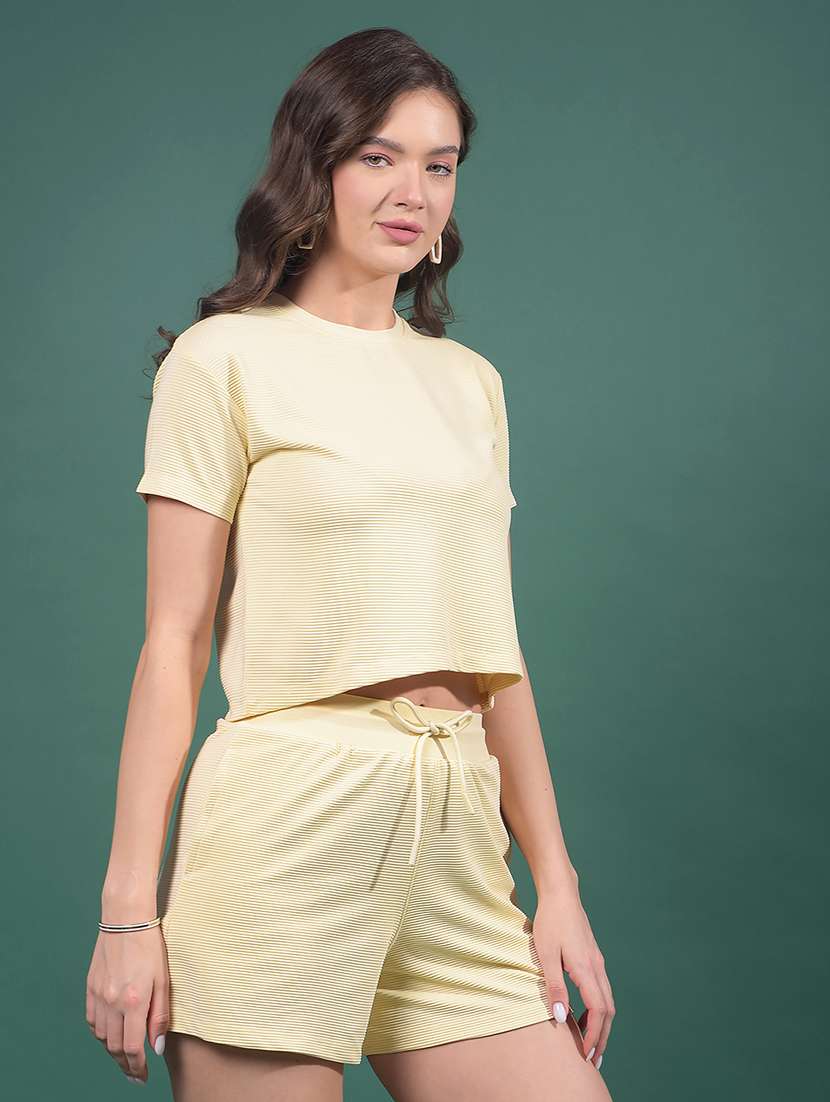 women solid short sleeves crop top - 21916111 -  Standard Image - 1