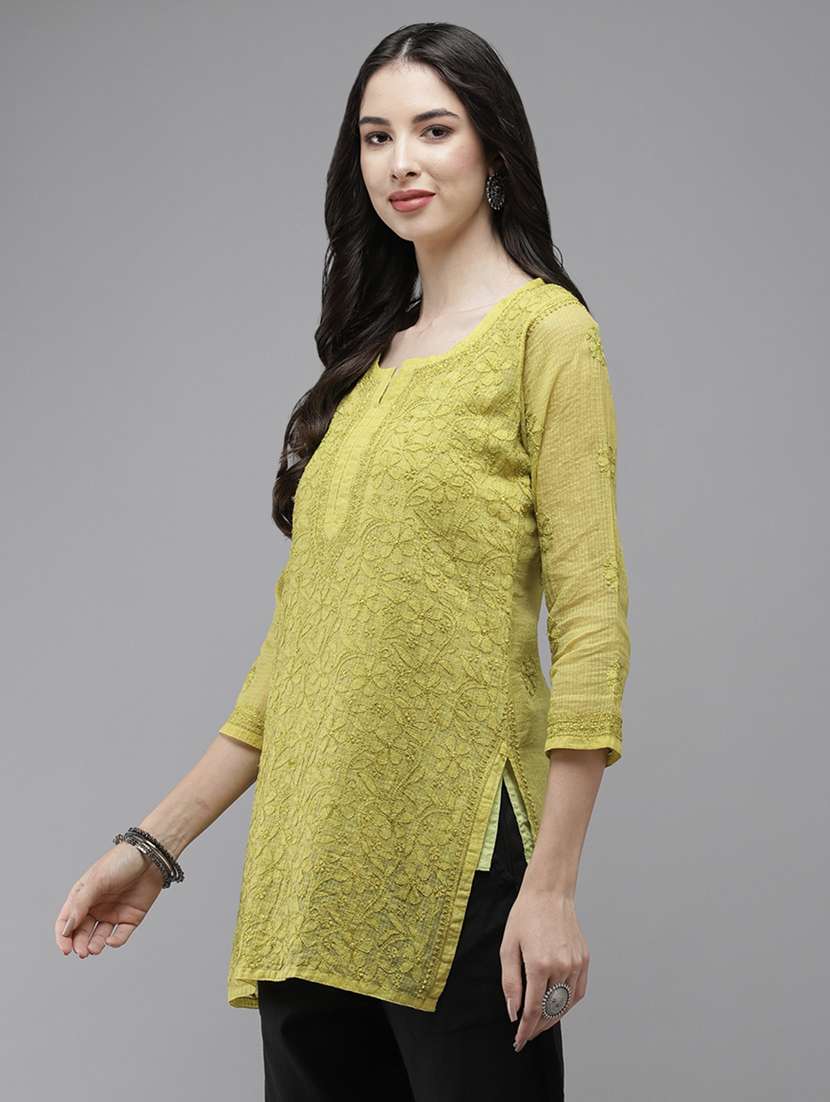women three quarter sleeve chikankari straight kurti - 21916116 -  Standard Image - 1