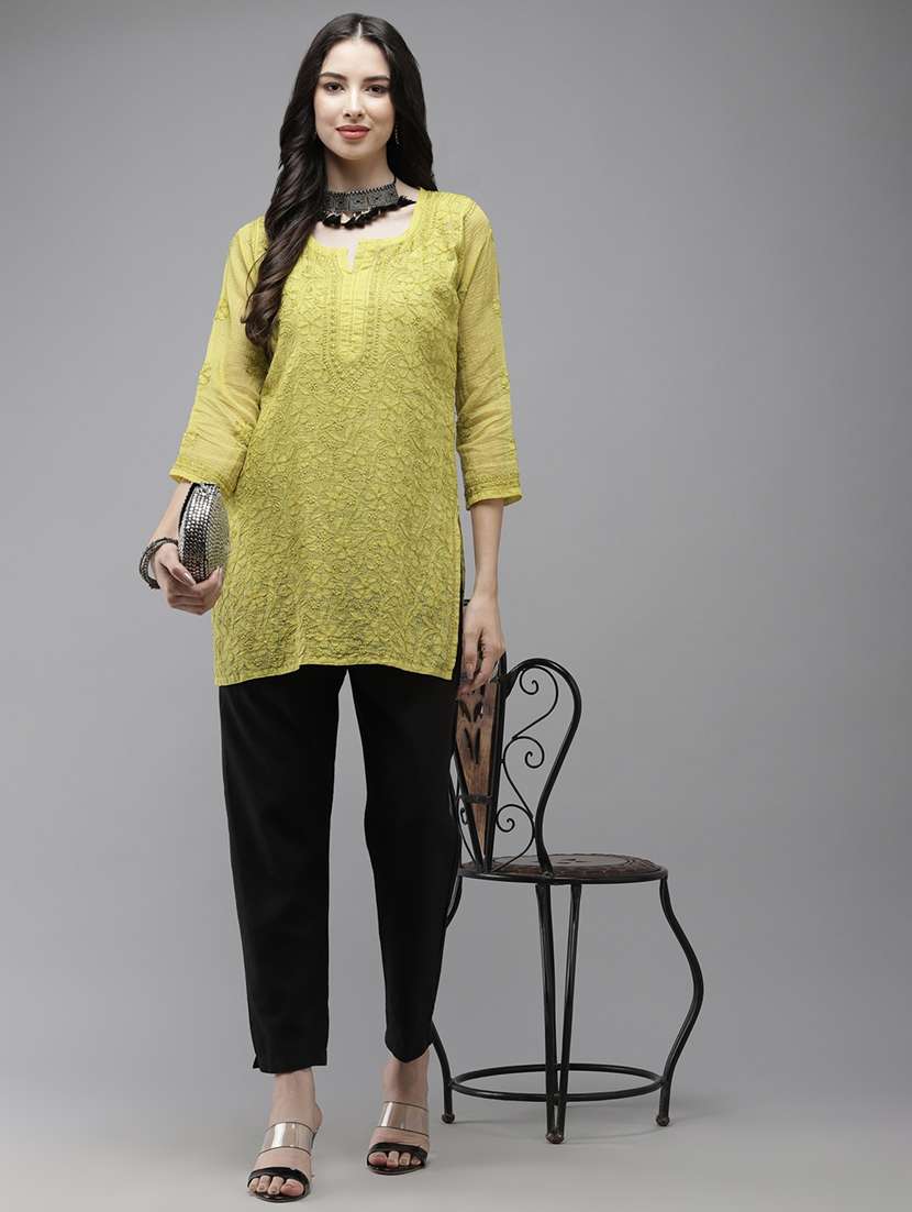 women three quarter sleeve chikankari straight kurti - 21916116 - Standard Image - 4