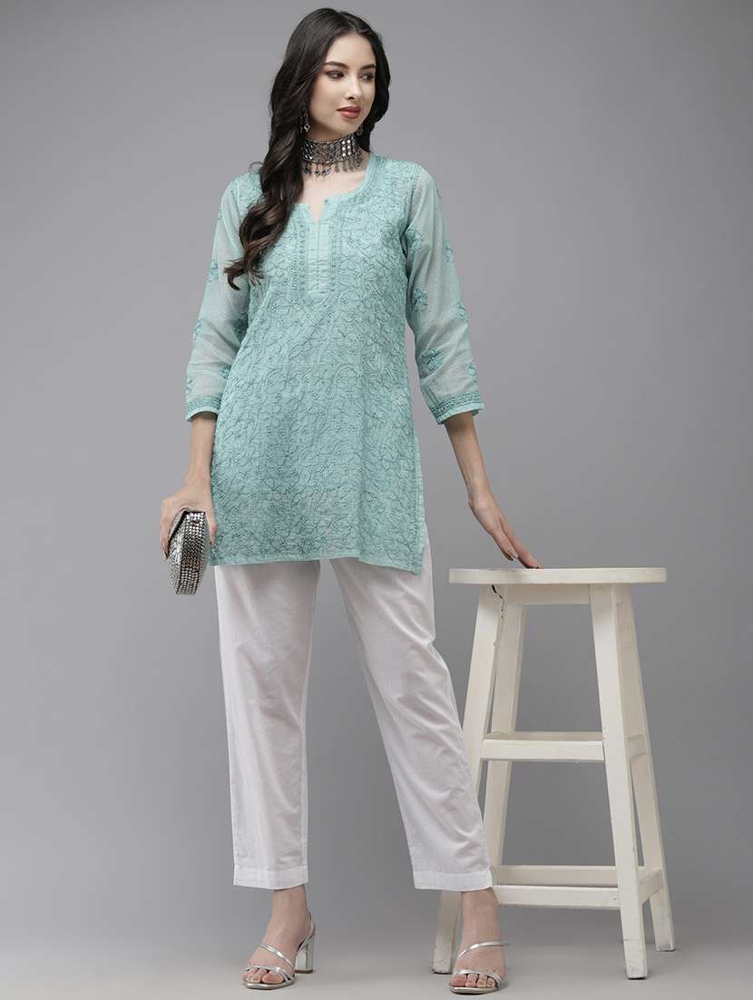 women three quarter sleeve chikankari straight kurti - 21916118 - Standard Image - 4