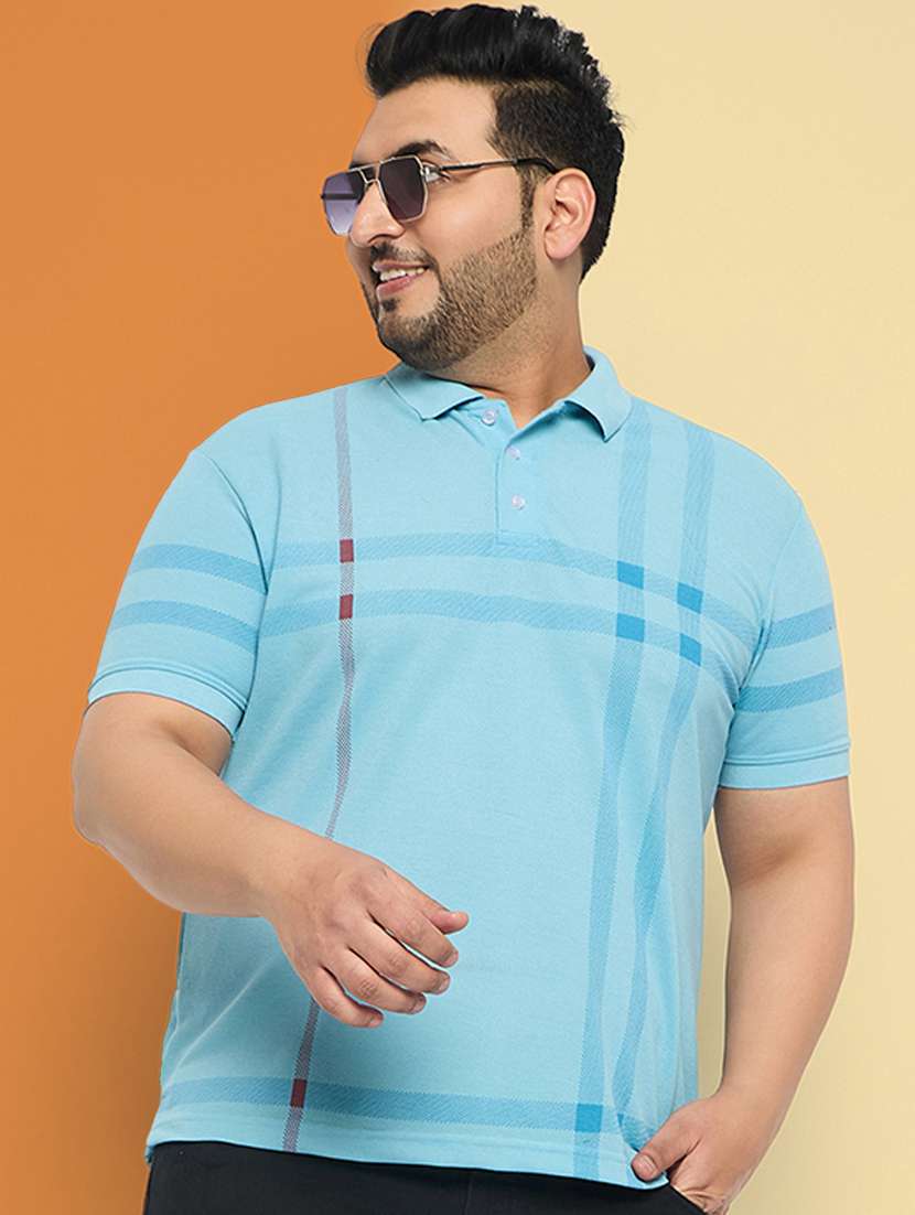 men plus size checkered short sleeve slim fit polo t-shirt