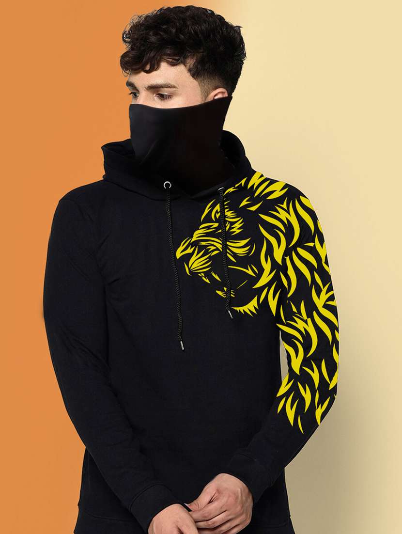 men printed hooded long sleeves mask t-shirt
