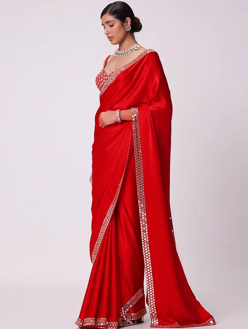 women solid with bordered saree with blouse - 21916173 - Standard Image - 1