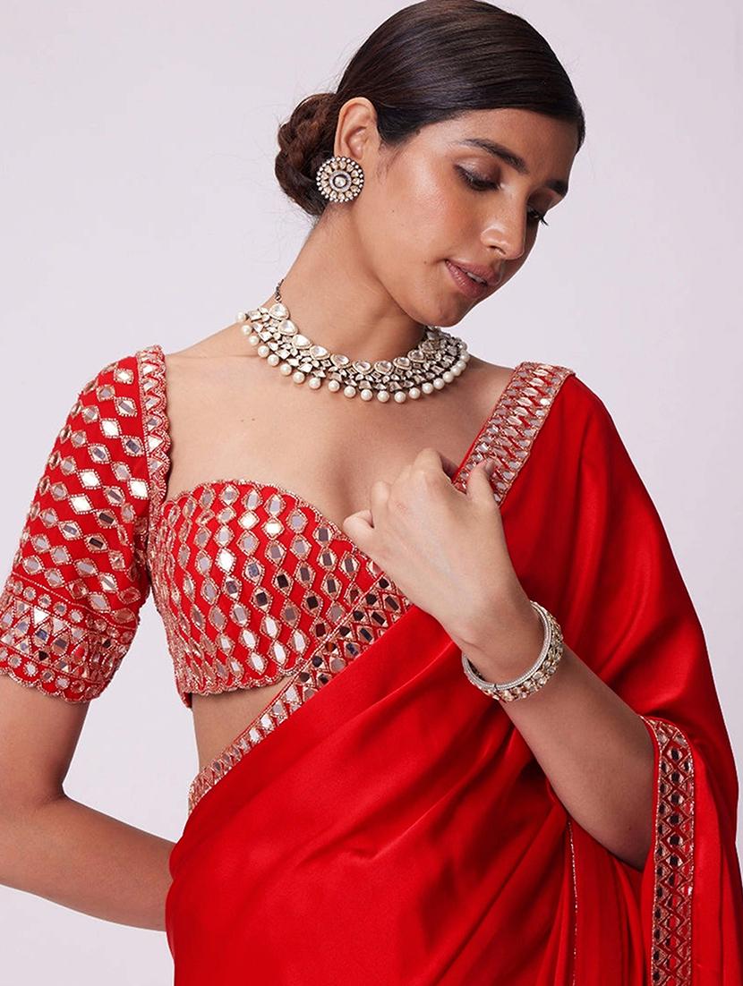 women solid with bordered saree with blouse - 21916173 - Standard Image - 4
