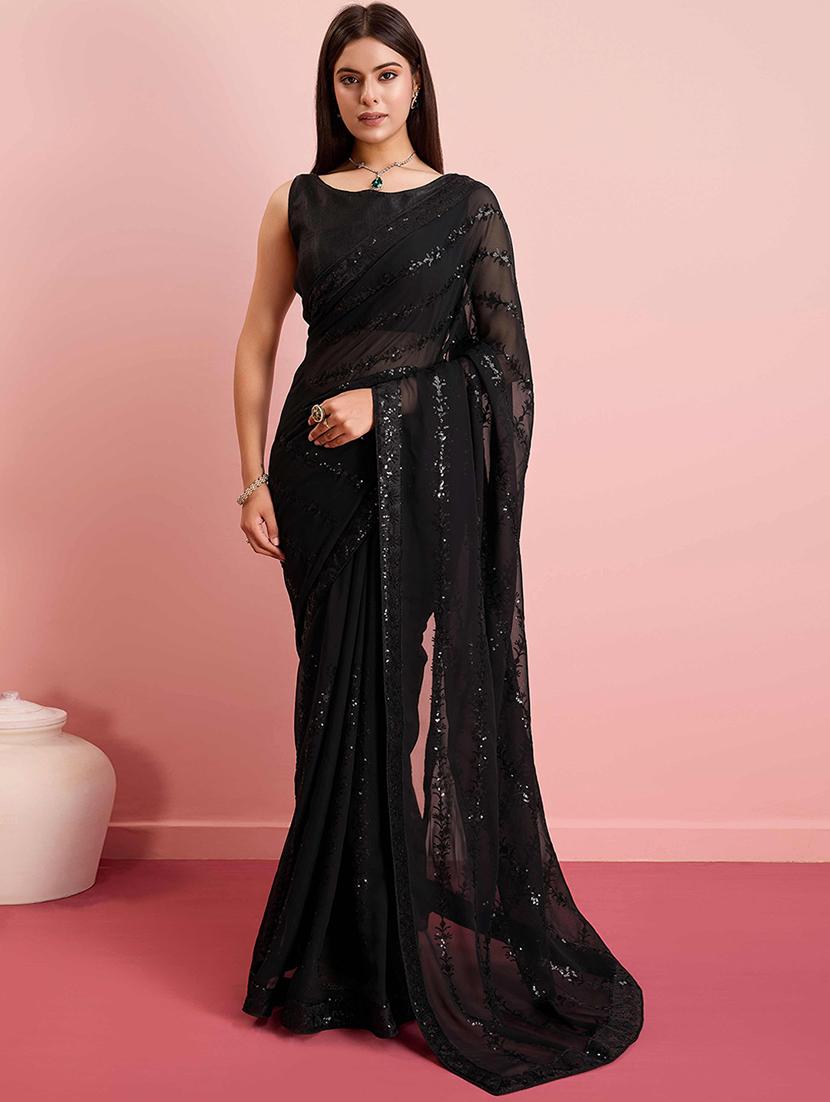 women black embroidered saree with blouse - 21916177 - Zoom Image - 0