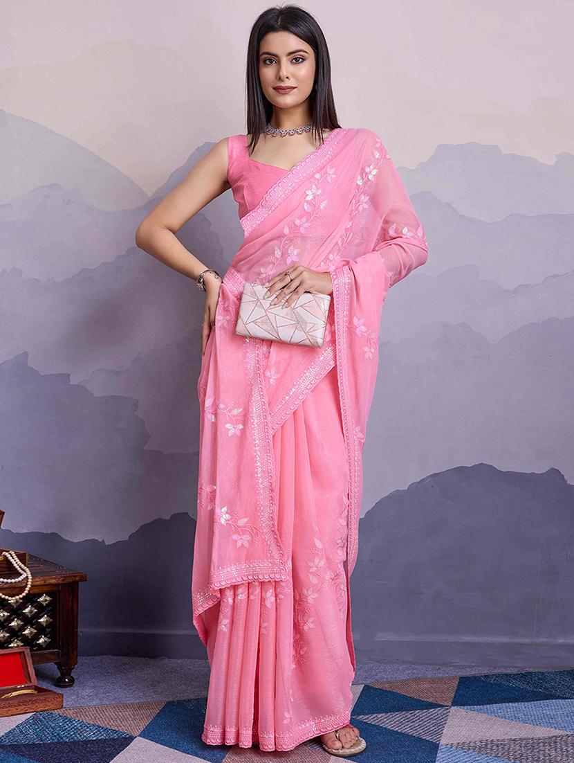 women pink embroidered saree with blouse - 21916192 -  Standard Image - 1