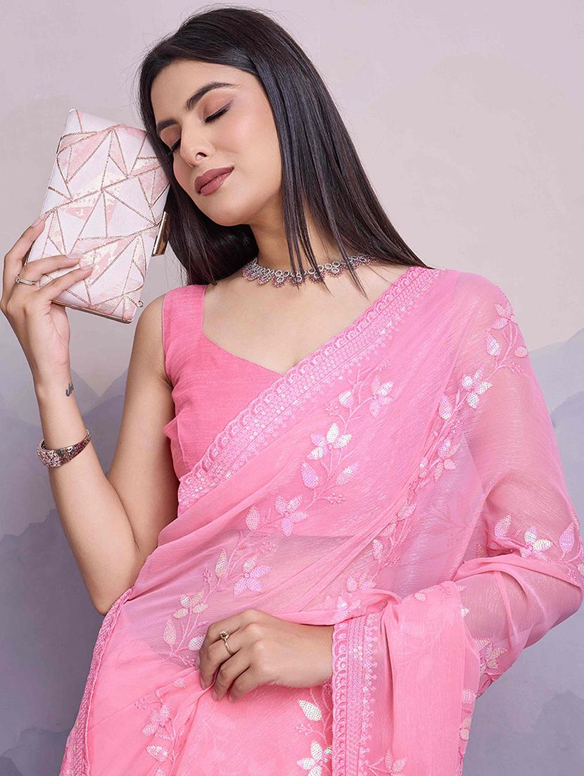 women pink embroidered saree with blouse - 21916192 - Standard Image - 4