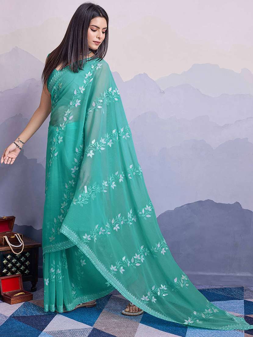 women sea green embroidered saree with blouse - 21916194 -  Standard Image - 1