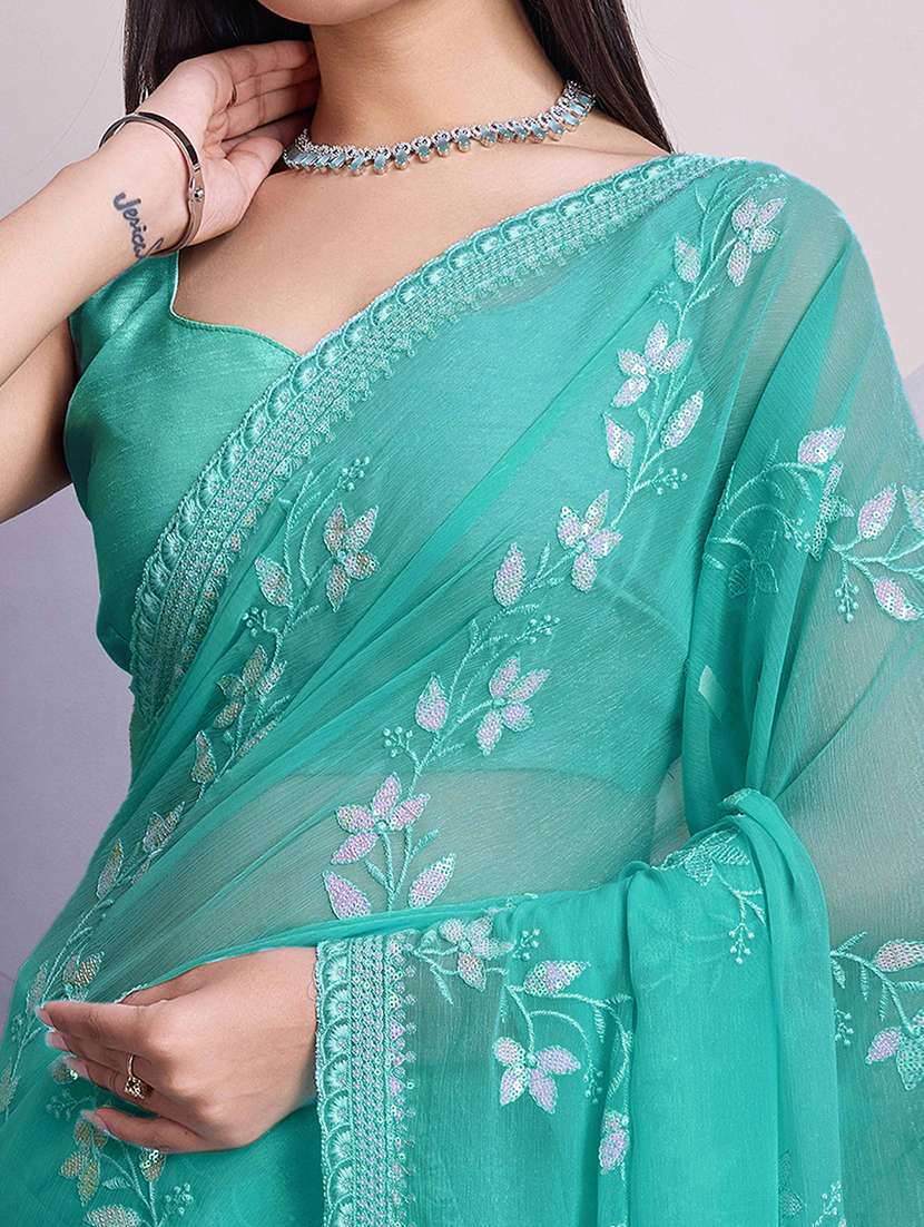 women sea green embroidered saree with blouse - 21916194 -  Standard Image - 6