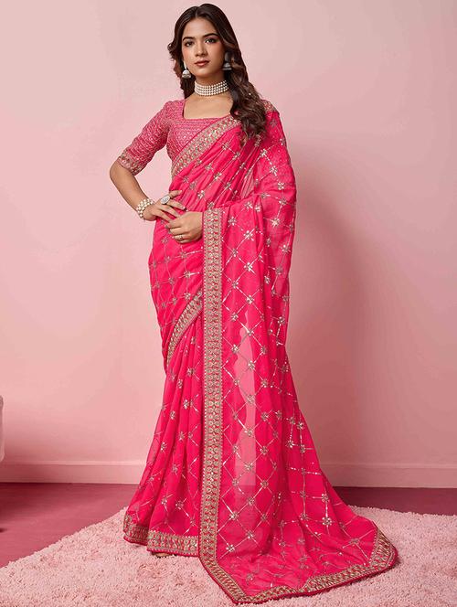 women pink embroidered saree with blouse - 21916201 - Standard Image - 0