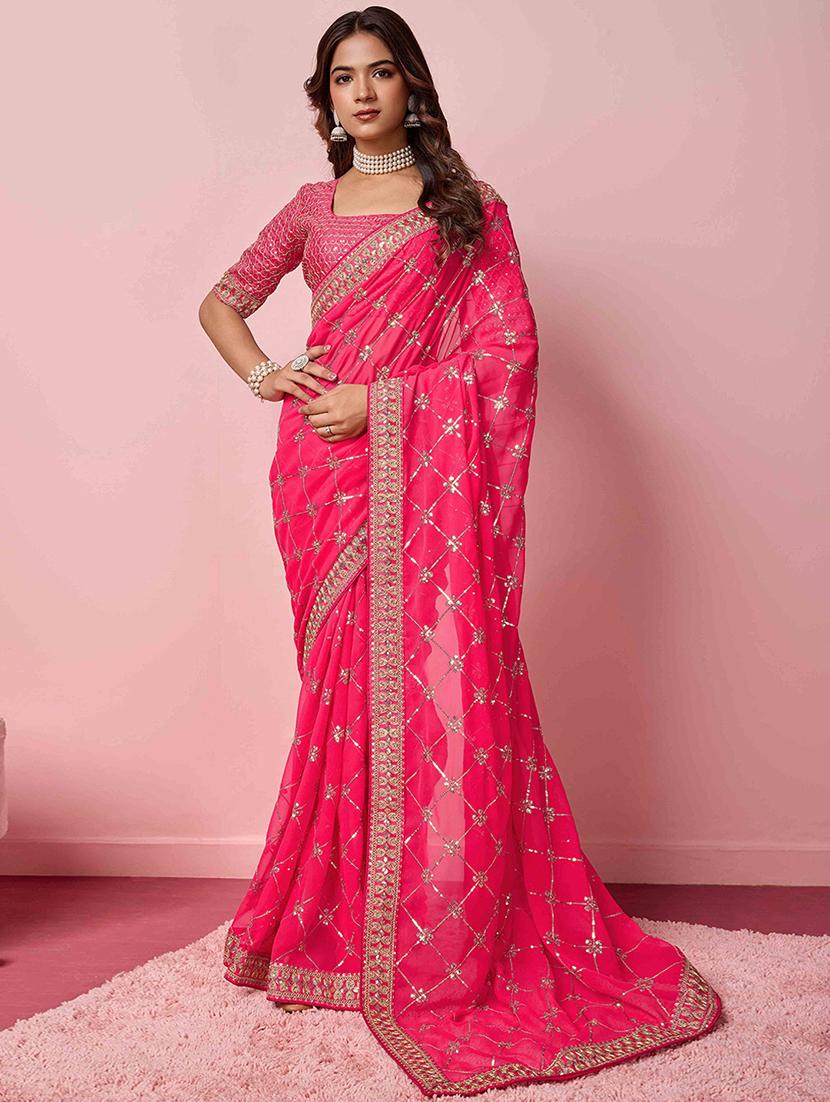 women pink embroidered saree with blouse - 21916201 - Zoom Image - 0