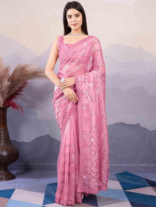 women solid with work embellished saree with blouse - 21916205 -  Standard Image - 0