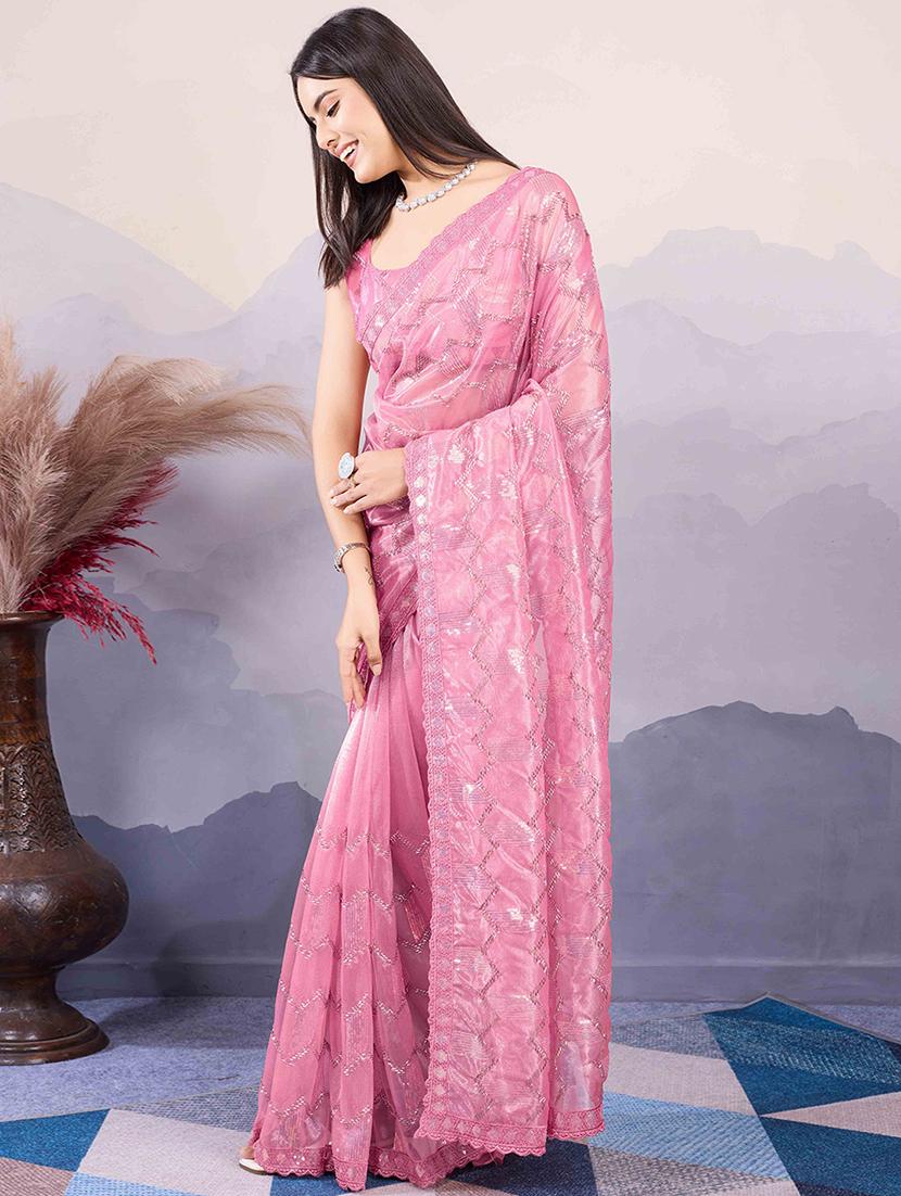women solid with work embellished saree with blouse - 21916205 -  Standard Image - 1