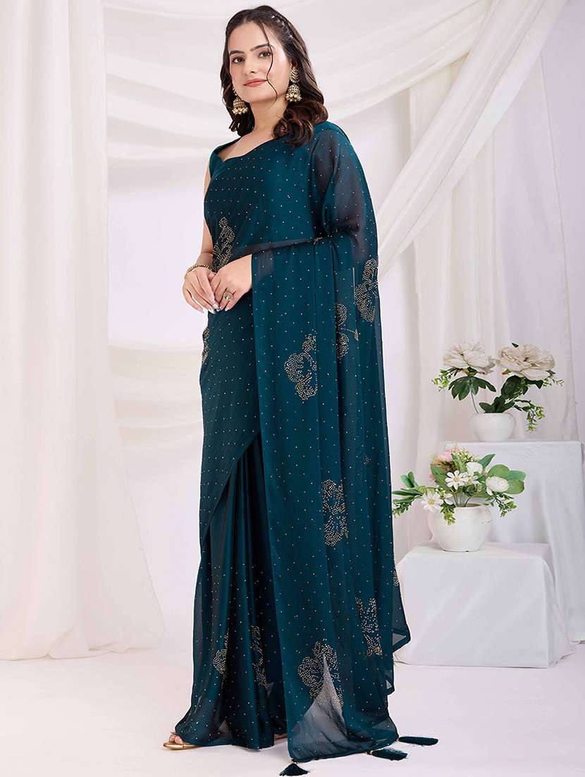 women solid with work embellished saree with blouse - 21916208 -  Standard Image - 1