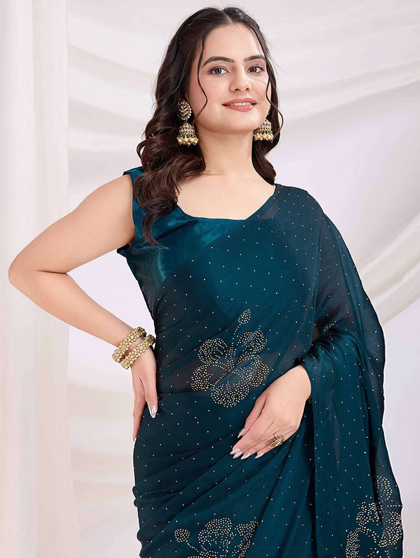 women solid with work embellished saree with blouse - 21916208 -  Standard Image - 4