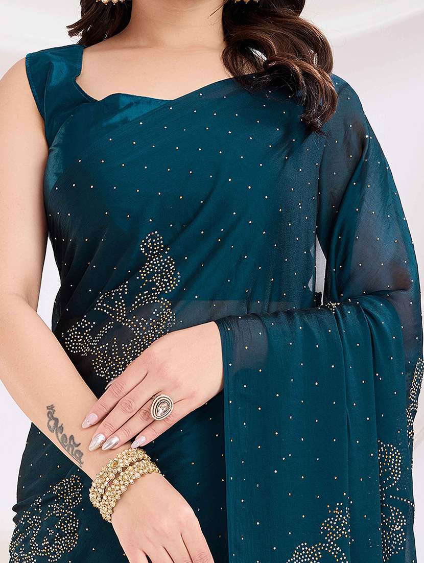 women solid with work embellished saree with blouse - 21916208 -  Standard Image - 6