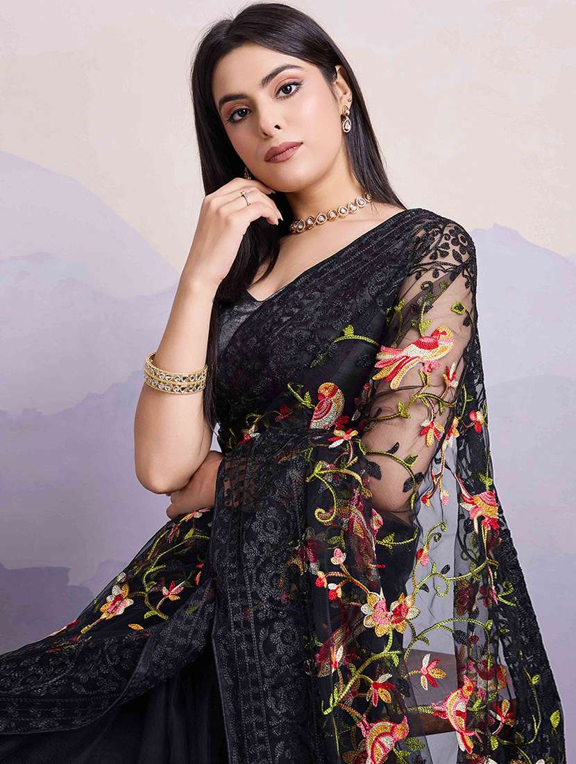 women black embroidered saree with blouse - 21916215 -  Standard Image - 4