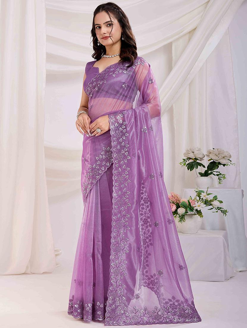 women solid with work embroidered saree with blouse - 21916222 - Standard Image - 1