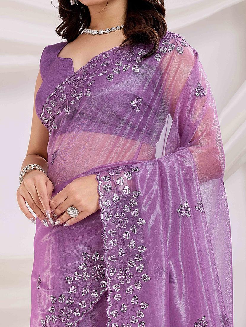 women solid with work embroidered saree with blouse - 21916222 - Standard Image - 6