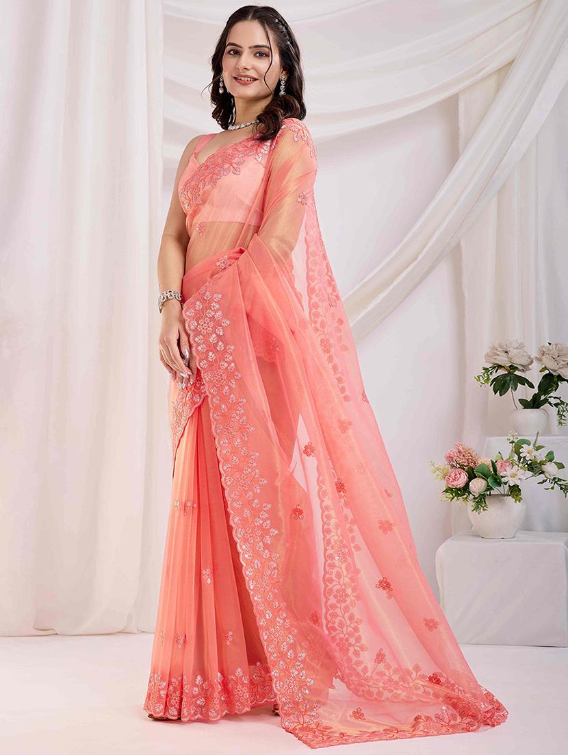 women solid with work embroidered saree with blouse - 21916223 -  Standard Image - 1