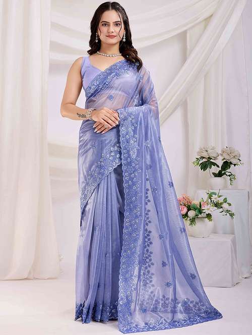 women solid with work embroidered saree with blouse - 21916224 - Standard Image - 0